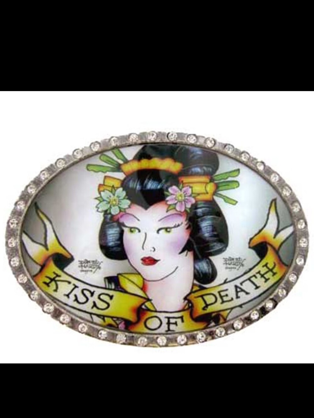RARE Ed Hardy 2009 Kiss of Death Geisha Rhinestone Belt Buckle EH6011C